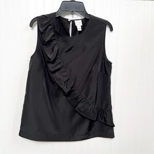 J. Crew H4112 NEW Solid Black Diagonal Ruffle Sleeveless Blouse Size 0